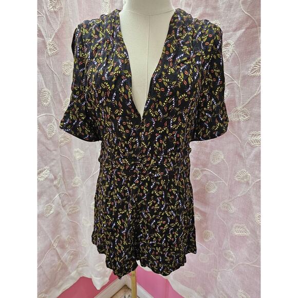 FREE PEOPLE BLACK FLORAL BOHO FLIRTY Meet Virginia ROMPER‎ PLAYSUIT Sz 8 Med - Picture 2 of 6